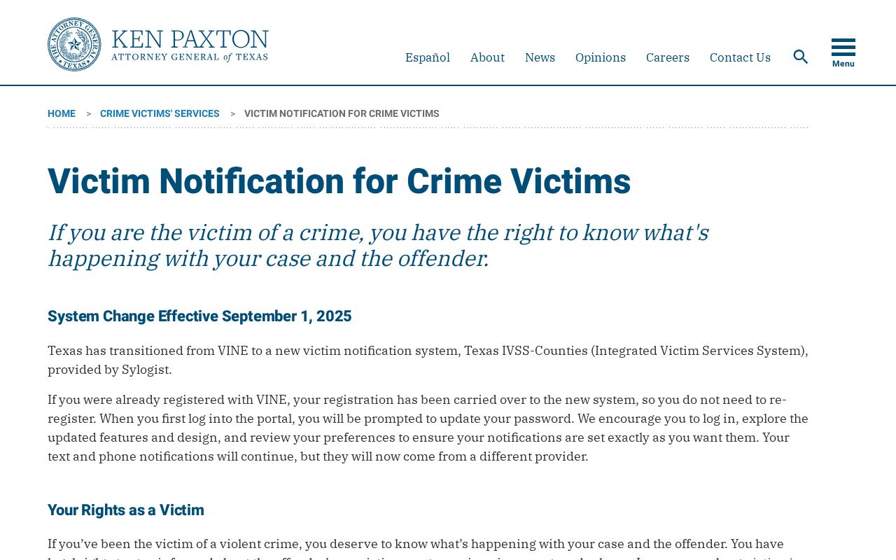 Texas notice explaining the transition from VINE to IVSS